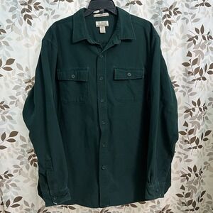 LL BEAN Heavy Duty Rugged Chamois Cloth Shirt Forest Green Workwear Pockets XL